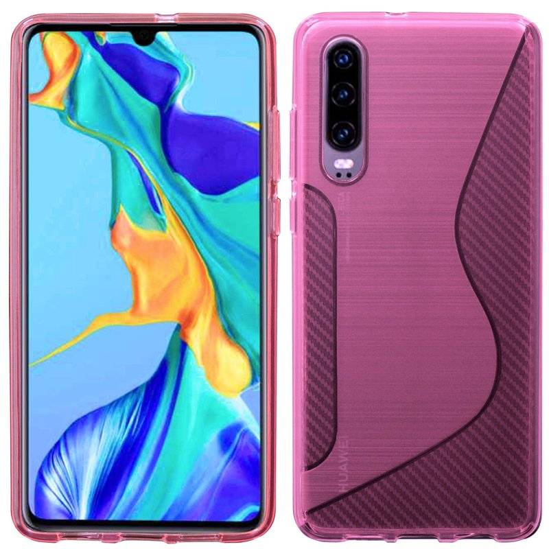 S-Line Hülle Bumper kompatibel mit HUAWEI P30 Silikonhülle Stoßfest Handyhülle TPU Case Cover Pink