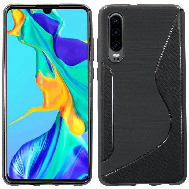 S-Line Hülle Bumper kompatibel mit HUAWEI P30 Silikonhülle Stoßfest Handyhülle TPU Case Cover Schwarz