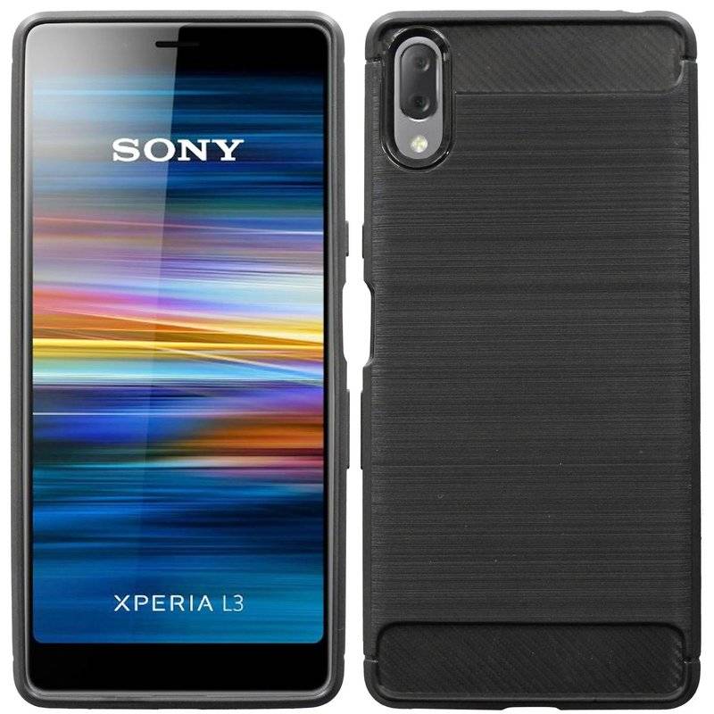 Silikon Hülle Carbon kompatibel mit SONY XPERIA L3 Case TPU Soft Handyhülle Cover Schutzhülle Schwarz