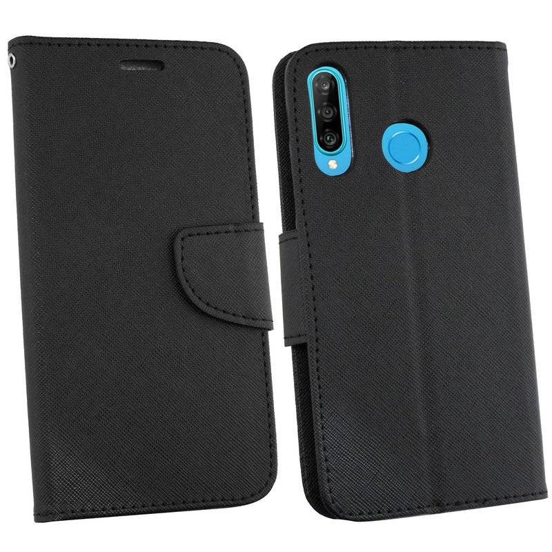 Buch Tasche Fancy" für HUAWEI P30 LITE Handy Hülle Etui Brieftasche Schutzhülle mit Standfunktion, Kartenfach Schwarz"