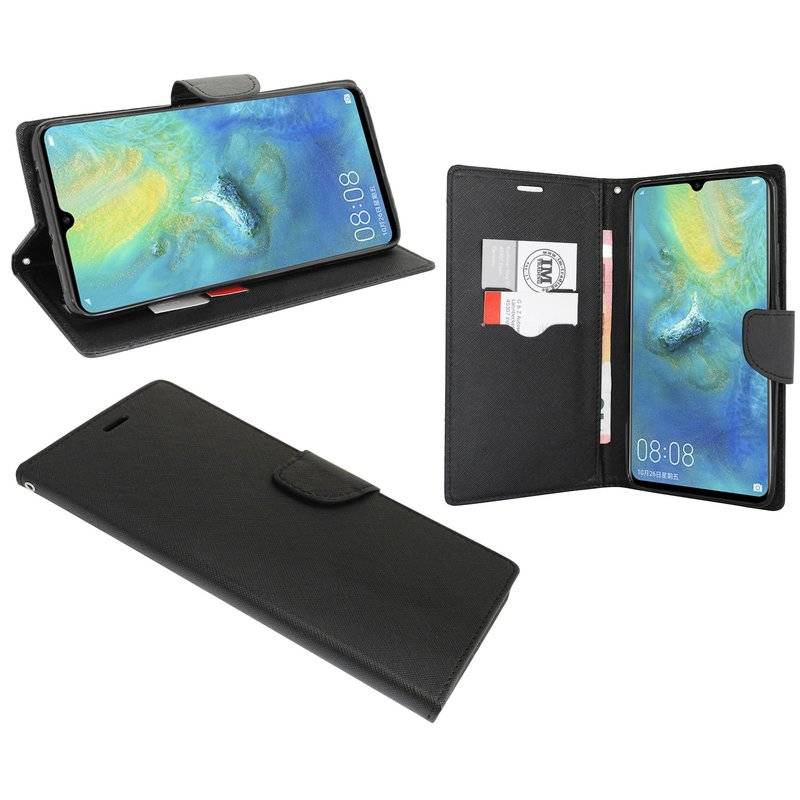 Buch Tasche Fancy" für HUAWEI MATE 20X Handy Hülle Etui Brieftasche Schutzhülle mit Standfunktion, Kartenfach Schwarz"