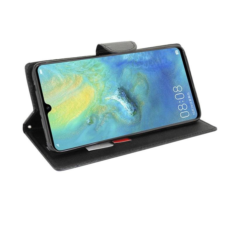 Buch Tasche Fancy" für HUAWEI MATE 20X Handy Hülle Etui Brieftasche Schutzhülle mit Standfunktion, Kartenfach Schwarz"