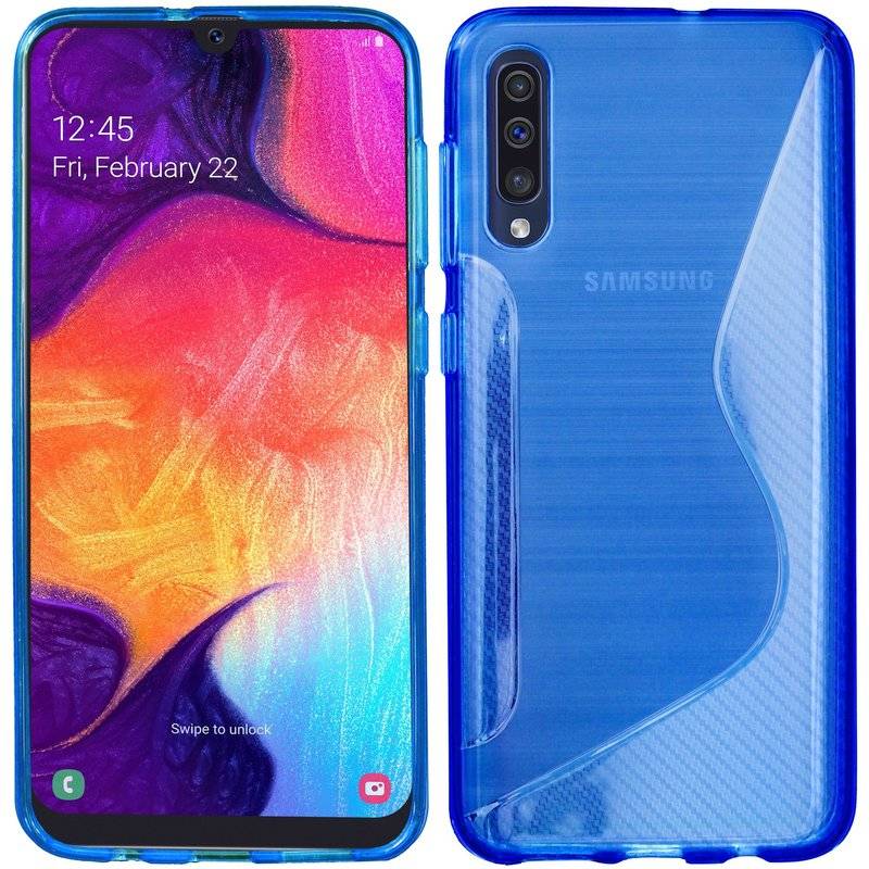 S-Line Hülle Bumper kompatibel mit Samsung Galaxy A50 A505F Silikonhülle Stoßfest Handyhülle TPU Case Cover Blau