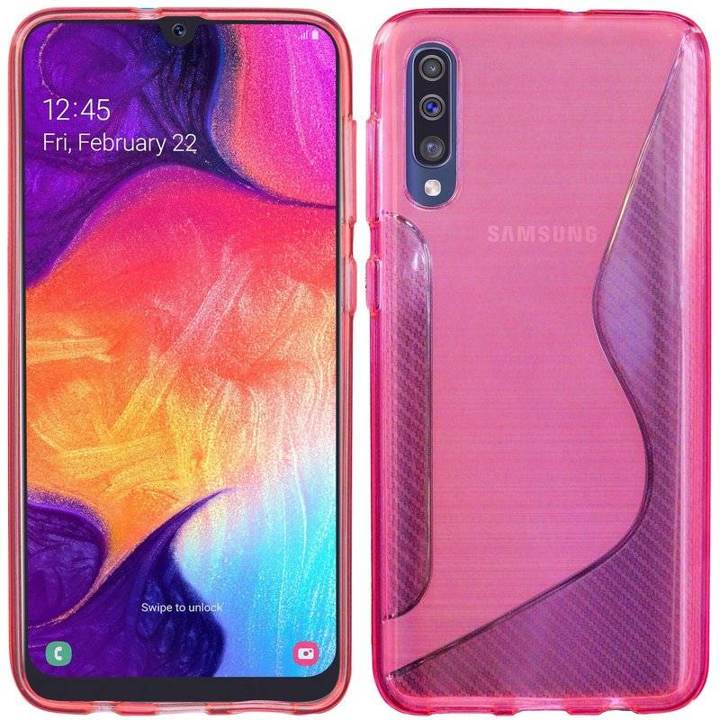 S-Line Hülle Bumper kompatibel mit Samsung Galaxy A50 A505F Silikonhülle Stoßfest Handyhülle TPU Case Cover Pink