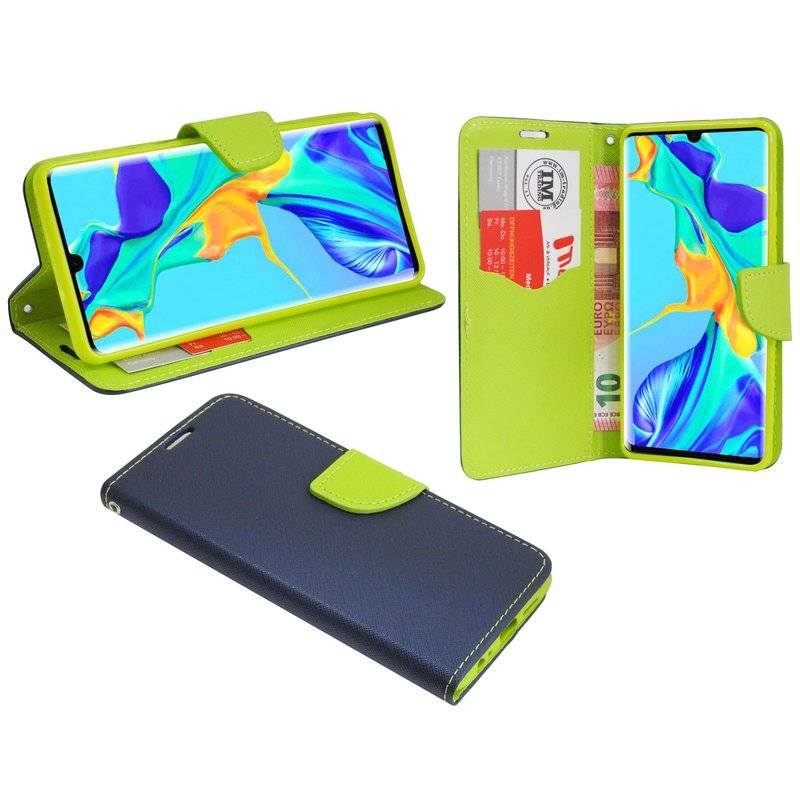 Buch Tasche Fancy für HUAWEI P30 PRO Handy Hülle Brieftasche Schutzhülle Standfunktion Kartenfach Blau / Grün