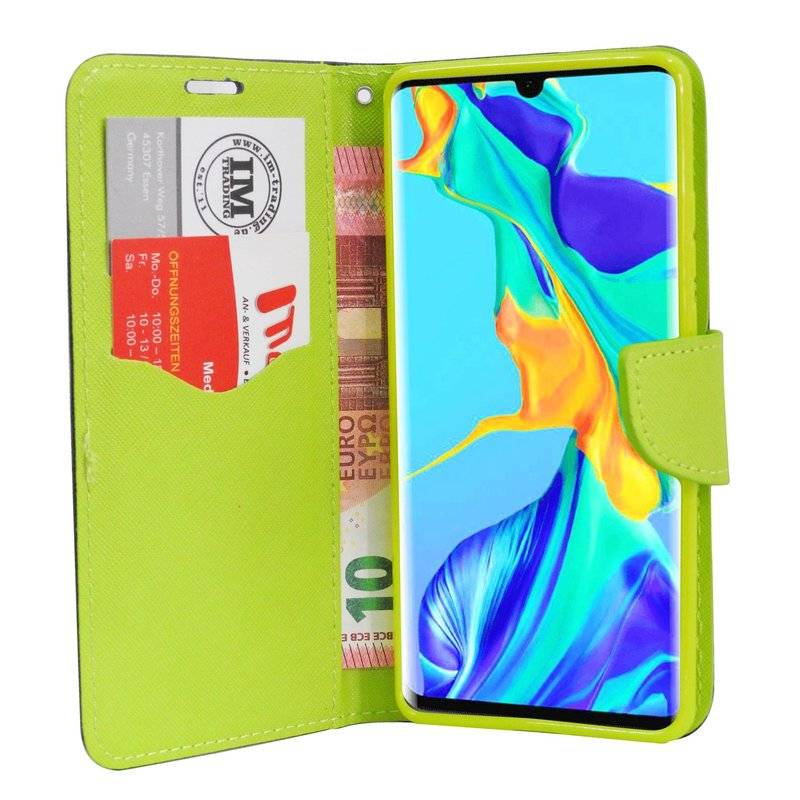 Buch Tasche Fancy für HUAWEI P30 PRO Handy Hülle Brieftasche Schutzhülle Standfunktion Kartenfach Blau / Grün