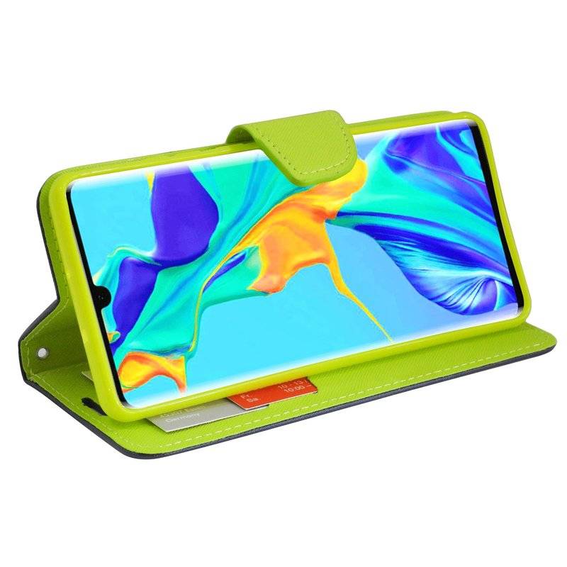 Buch Tasche Fancy für HUAWEI P30 PRO Handy Hülle Brieftasche Schutzhülle Standfunktion Kartenfach Blau / Grün