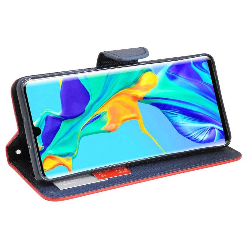 Buch Tasche Fancy für HUAWEI P30 PRO Handy Hülle Brieftasche Schutzhülle Standfunktion, Kartenfach Rot / Blau