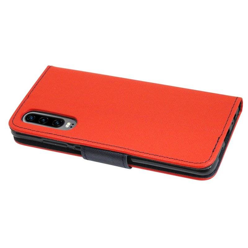 Buch Tasche Fancy für HUAWEI P30 Handy Hülle Etui Brieftasche Schutzhülle Standfunktion, Kartenfach Rot / Blau