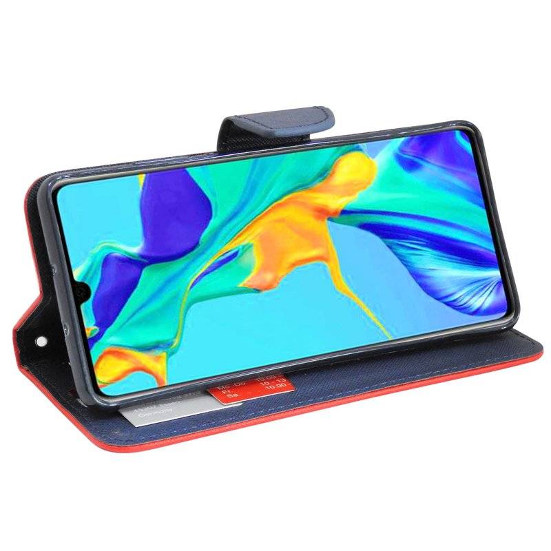 Buch Tasche Fancy für HUAWEI P30 Handy Hülle Etui Brieftasche Schutzhülle Standfunktion, Kartenfach Rot / Blau
