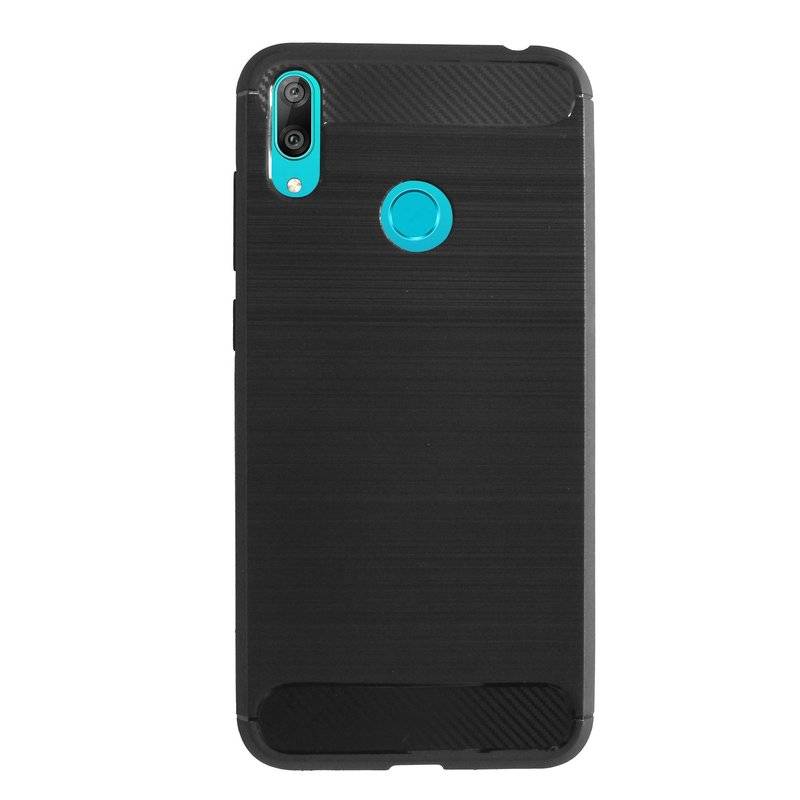 Silikon Hülle Carbon kompatibel mit HUAWEI Y7 2019 Case TPU Soft Handyhülle Cover Schutzhülle Schwarz