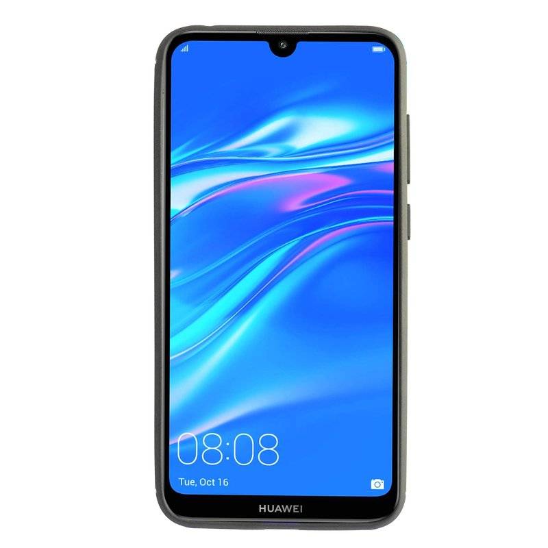 Silikon Hülle Carbon kompatibel mit HUAWEI Y7 2019 Case TPU Soft Handyhülle Cover Schutzhülle Schwarz