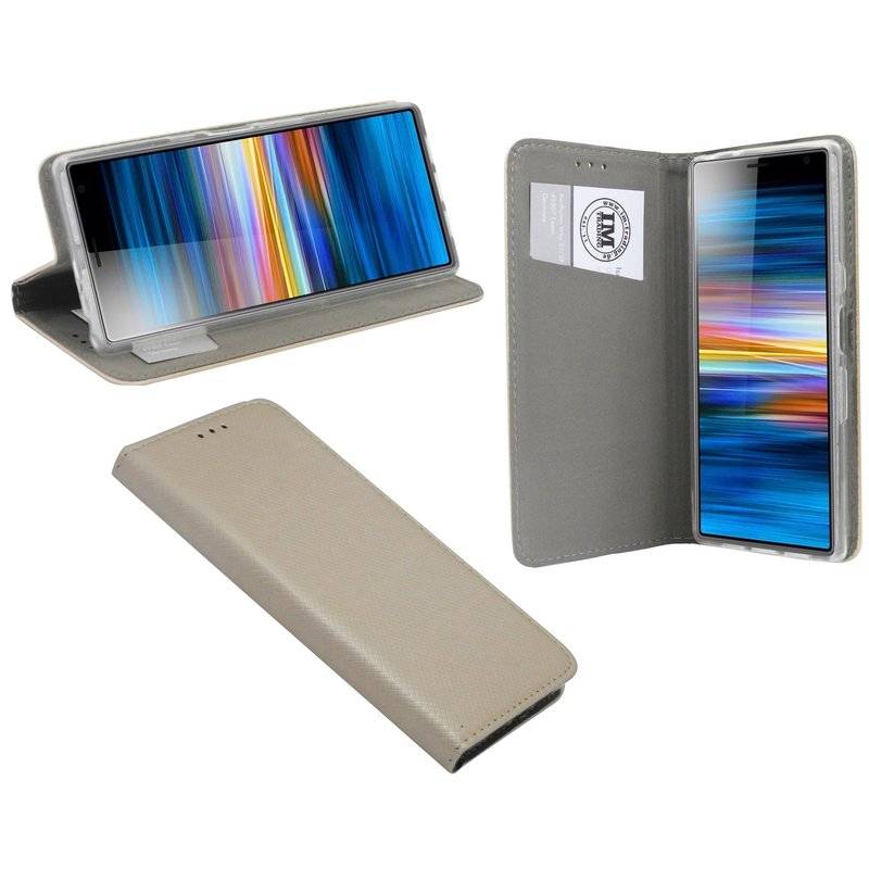 Buch Tasche Smart" für SONY XPERIA 10 Handy Hülle Etui Brieftasche Schutzhülle mit Standfunktion, Kartenfach Gold