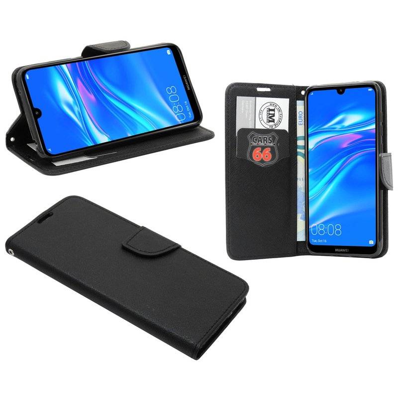 Buch Tasche Fancy" für HUAWEI Y7 2019 Handy Hülle Etui Brieftasche Schutzhülle mit Standfunktion, Kartenfach Schwarz"