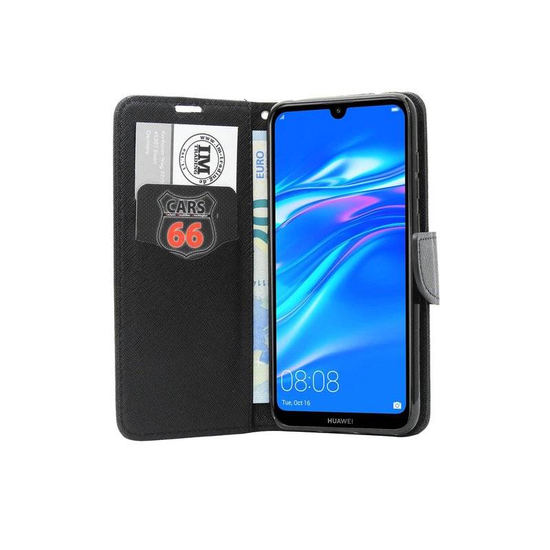 Buch Tasche Fancy" für HUAWEI Y7 2019 Handy Hülle Etui Brieftasche Schutzhülle mit Standfunktion, Kartenfach Schwarz"