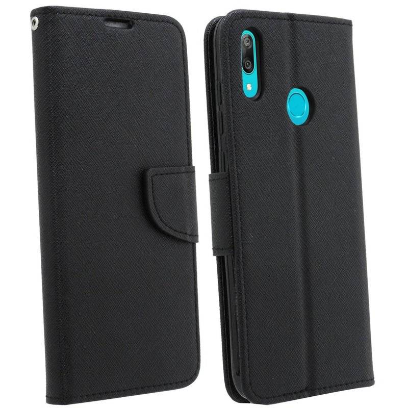 Buch Tasche Fancy" für HUAWEI Y7 2019 Handy Hülle Etui Brieftasche Schutzhülle mit Standfunktion, Kartenfach Schwarz"
