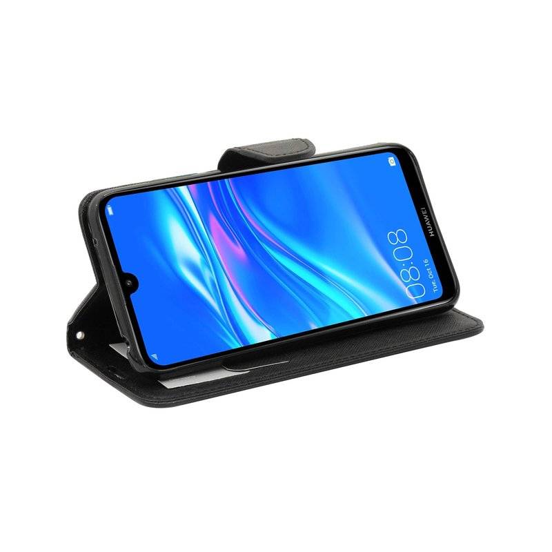 Buch Tasche Fancy" für HUAWEI Y7 2019 Handy Hülle Etui Brieftasche Schutzhülle mit Standfunktion, Kartenfach Schwarz"