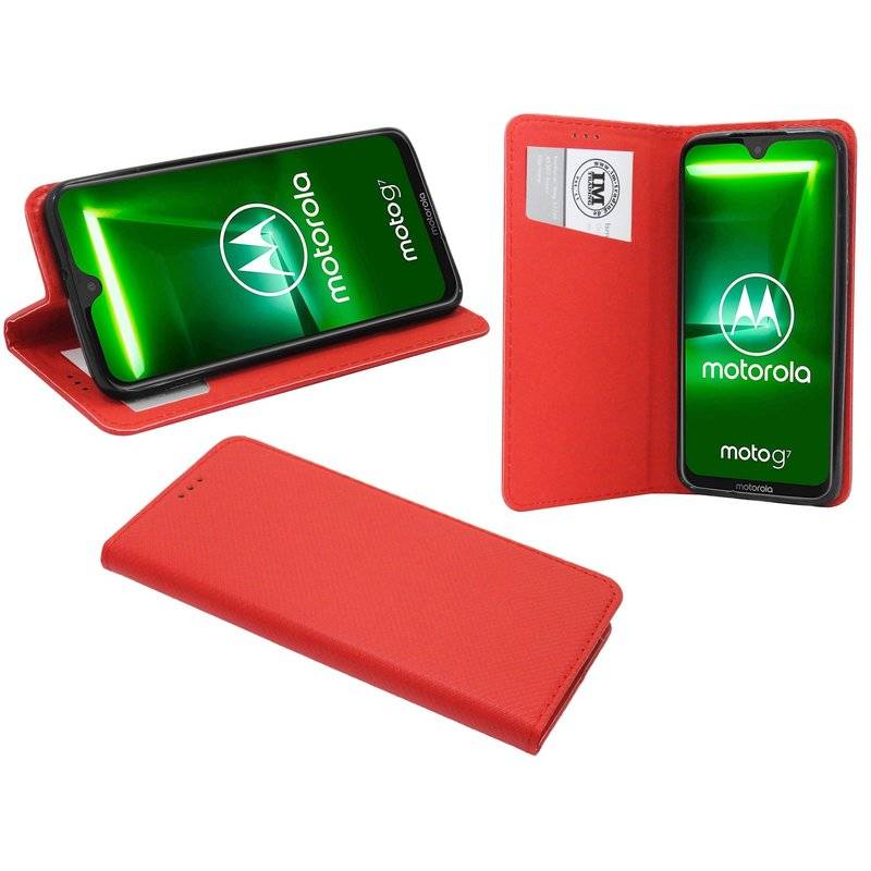 Buch Tasche Smart" für MOTOROLA MOTO G7 Handy Hülle Etui Brieftasche Schutzhülle mit Standfunktion, Kartenfach Rot"