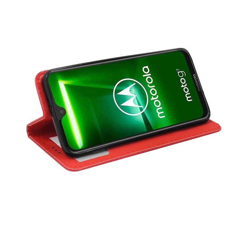 Buch Tasche Smart" für MOTOROLA MOTO G7 Handy Hülle Etui Brieftasche Schutzhülle mit Standfunktion, Kartenfach Rot"