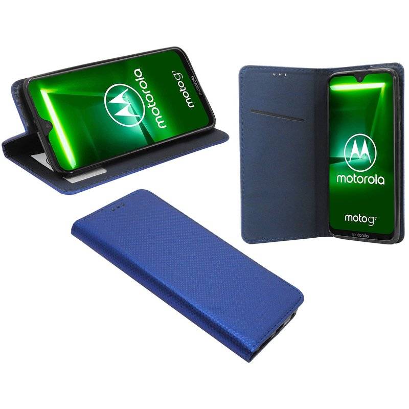 Buch Tasche Smart für MOTOROLA MOTO G7 PLUS Handy Hülle Etui Schutzhülle mit Standfunktion Kartenfach Blau