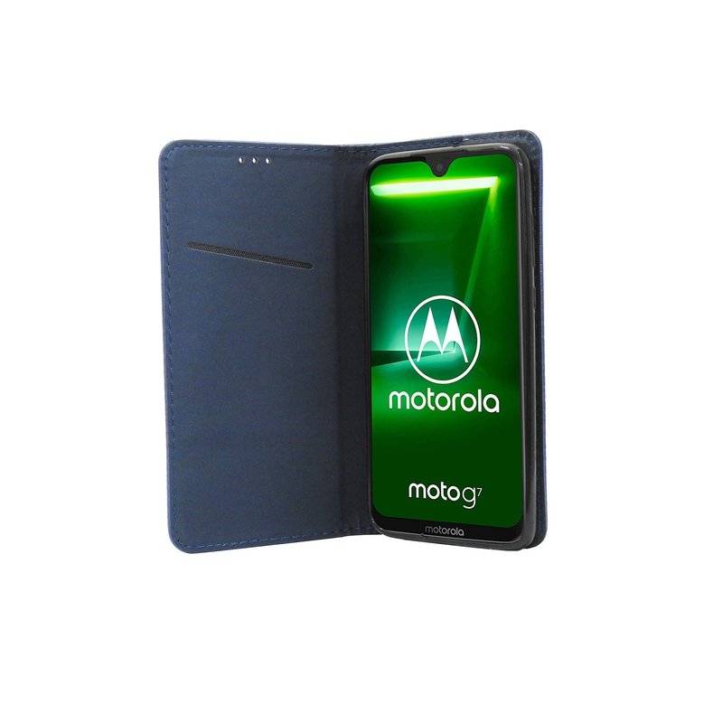 Buch Tasche Smart für MOTOROLA MOTO G7 PLUS Handy Hülle Etui Schutzhülle mit Standfunktion Kartenfach Blau