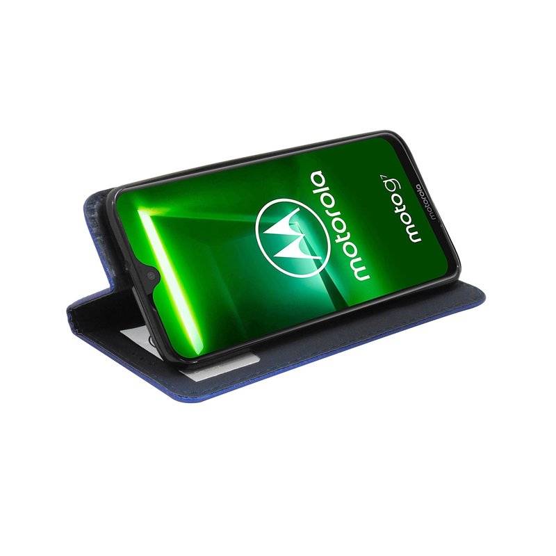 Buch Tasche Smart für MOTOROLA MOTO G7 PLUS Handy Hülle Etui Schutzhülle mit Standfunktion Kartenfach Blau