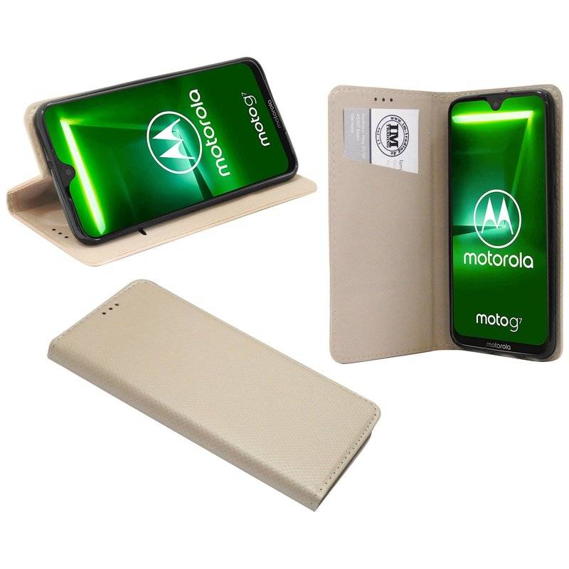 Buch Tasche Smart für MOTOROLA MOTO G7 PLUS Handy Hülle Etui Schutzhülle mit Standfunktion, Kartenfach Gold