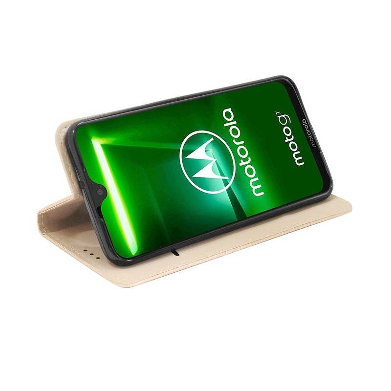 Buch Tasche Smart für MOTOROLA MOTO G7 PLUS Handy Hülle Etui Schutzhülle mit Standfunktion, Kartenfach Gold