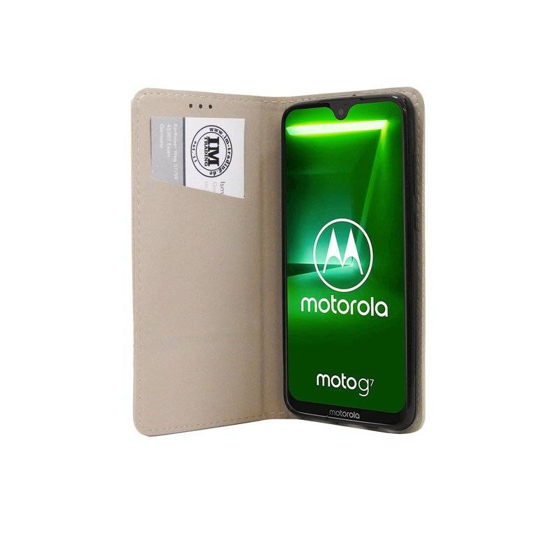 Buch Tasche Smart für MOTOROLA MOTO G7 PLUS Handy Hülle Etui Schutzhülle mit Standfunktion, Kartenfach Gold