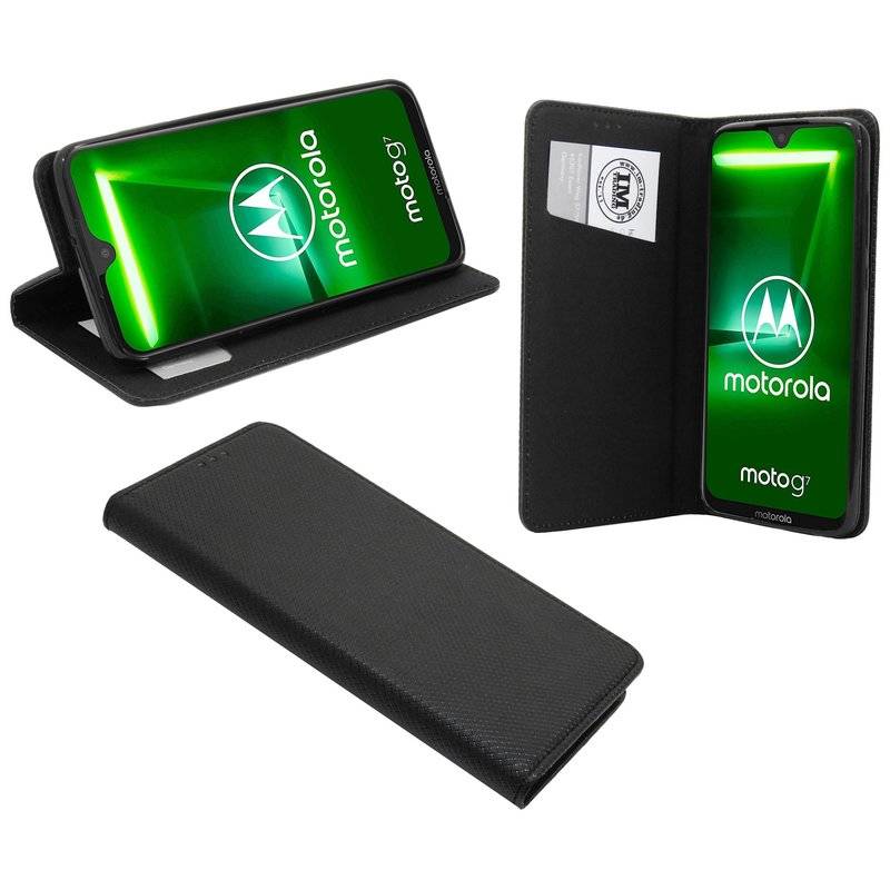 Buch Tasche Smart für MOTOROLA MOTO G7 PLUS Handy Hülle Etui Schutzhülle mit Standfunktion, Kartenfach Schwarz