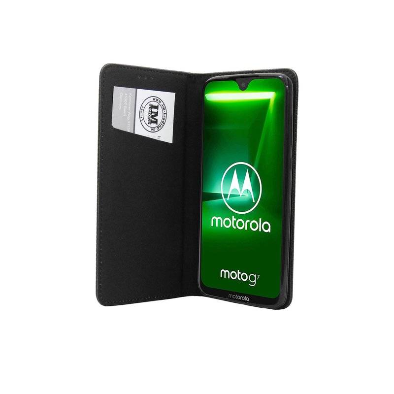 Buch Tasche Smart für MOTOROLA MOTO G7 PLUS Handy Hülle Etui Schutzhülle mit Standfunktion, Kartenfach Schwarz