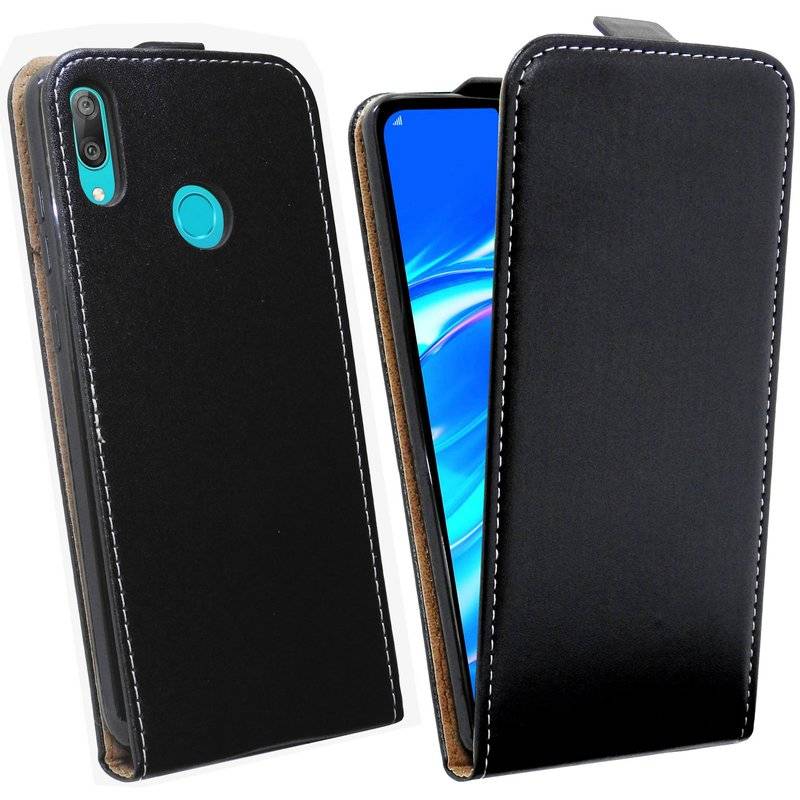 Flip Case kompatibel mit HUAWEI Y7 2019 Handy Tasche vertikal aufklappbar Schutzhülle Klapp Hülle Schwarz