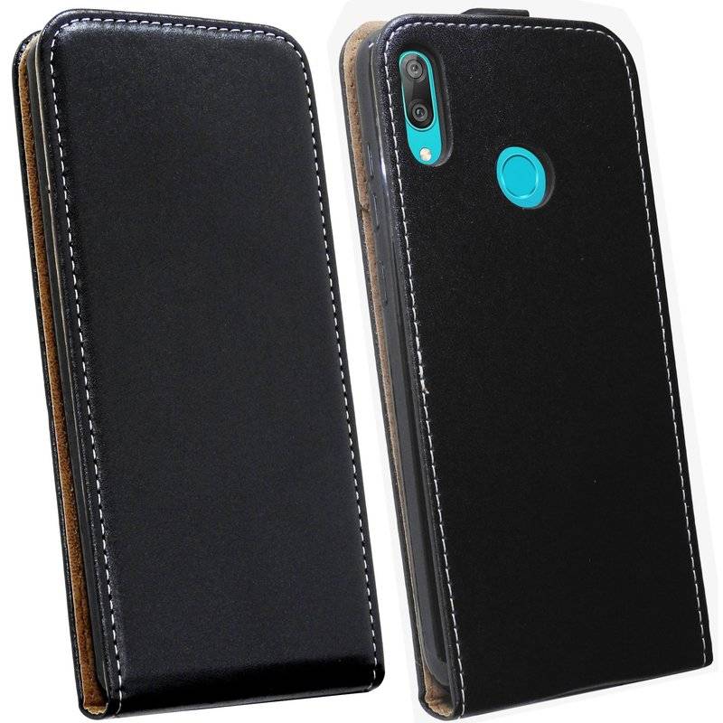 Flip Case kompatibel mit HUAWEI Y7 2019 Handy Tasche vertikal aufklappbar Schutzhülle Klapp Hülle Schwarz