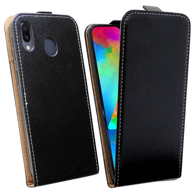 Flip Case kompatibel mit SAMSUNG GALAXY M20 (M205FD) Handy Tasche vertikal aufklappbar Schutzhülle Klapp Hülle Schwarz