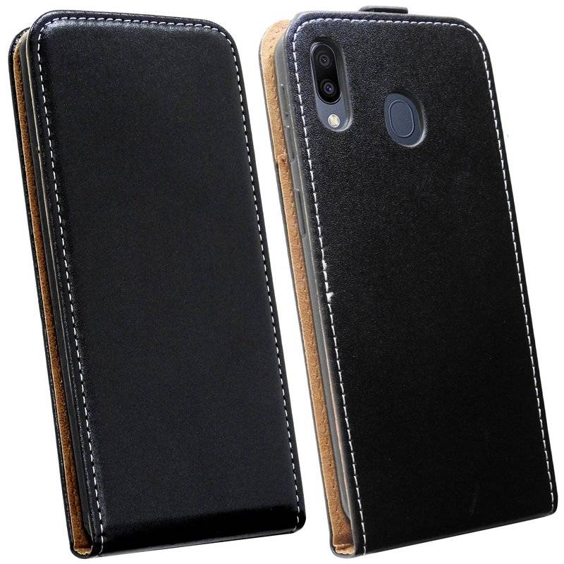 Flip Case kompatibel mit SAMSUNG GALAXY M20 (M205FD) Handy Tasche vertikal aufklappbar Schutzhülle Klapp Hülle Schwarz