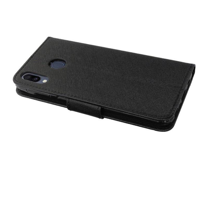 Buch Tasche Fancy für SAMSUNG GALAXY M20 M205F Handy Hülle Brieftasche Schutzhülle Standfunktion Kartenfach Schwarz