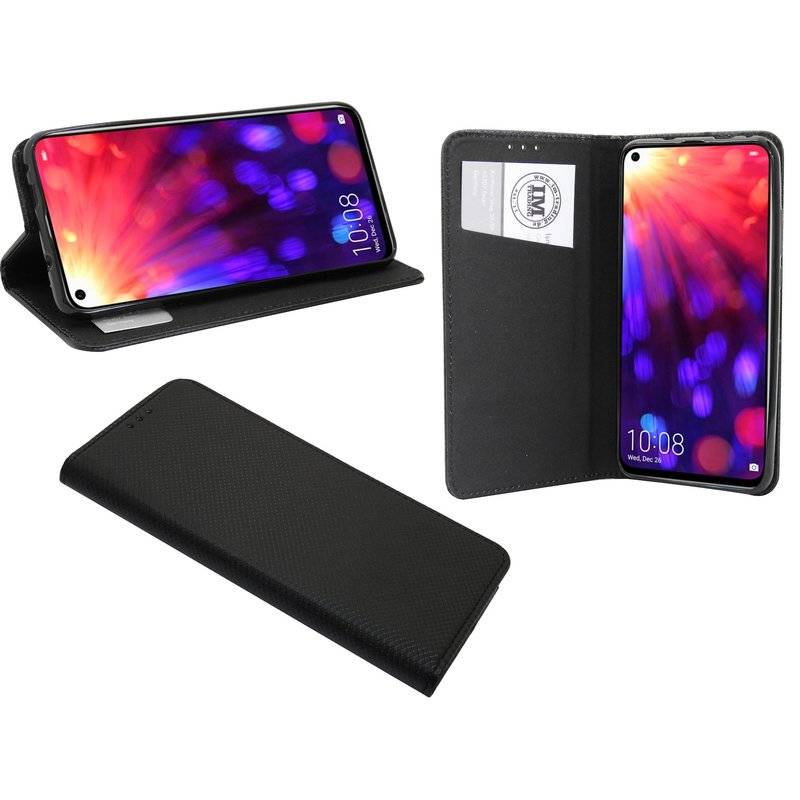 Buch Tasche Fancy" für HONOR VIEW 20 Handy Hülle Etui Brieftasche Schutzhülle mit Standfunktion, Kartenfach Schwarz"