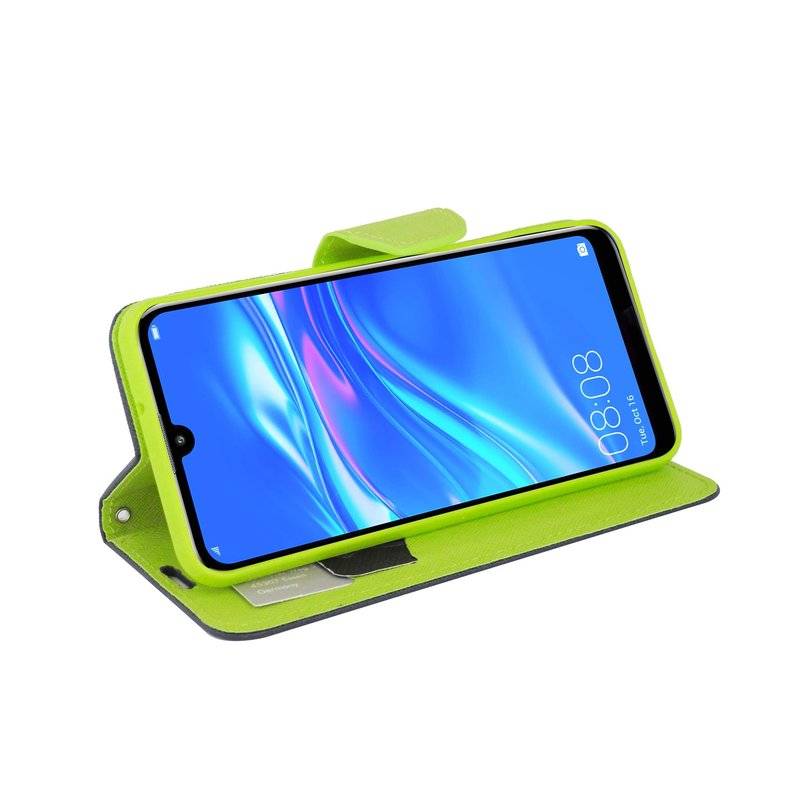 Buch Tasche Fancy für HUAWEI Y7 2019 Handy Hülle Etui Brieftasche Schutzhülle mit Standfunktion, Kartenfach Blau-Grün