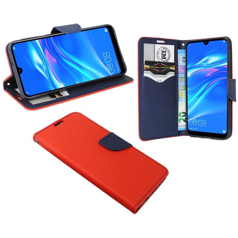 Buch Tasche Fancy" für HUAWEI Y7 2019 Handy Hülle Etui Brieftasche Schutzhülle mit Standfunktion, Kartenfach Rot-Blau