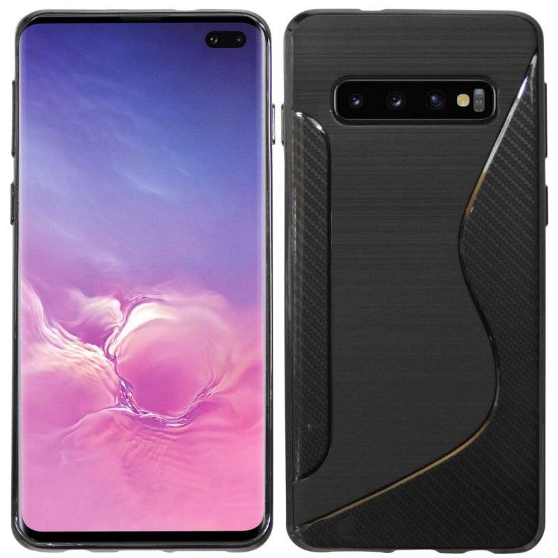 S-Line Hülle Bumper für Samsung Galaxy S10 Plus G975F Silikonhülle Stoßfest Handyhülle TPU Case Cover Schwarz