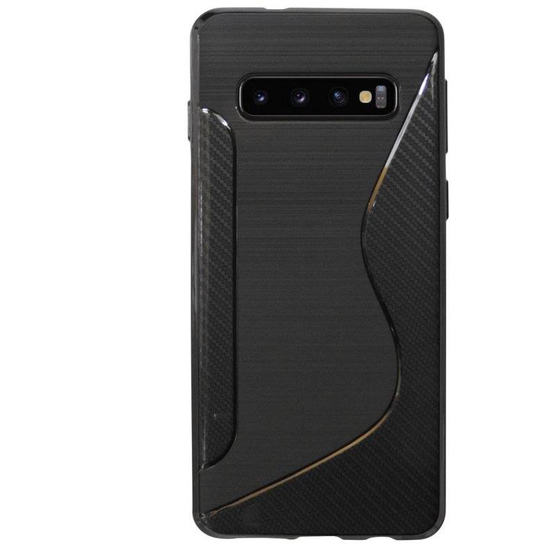 S-Line Hülle Bumper für Samsung Galaxy S10 Plus G975F Silikonhülle Stoßfest Handyhülle TPU Case Cover Schwarz