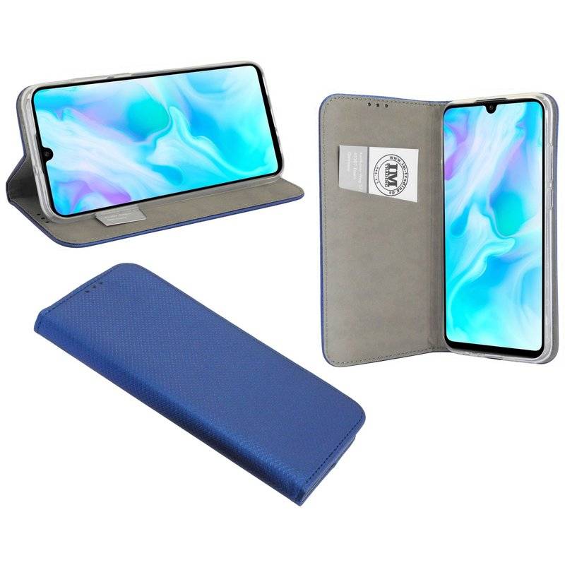 Buch Tasche Smart" für HUAWEI P30 LITE Handy Hülle Etui Brieftasche Schutzhülle mit Standfunktion, Kartenfach Blau"