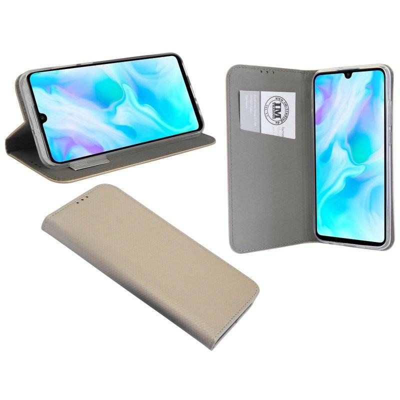 Buch Tasche Smart" für HUAWEI P30 LITE Handy Hülle Etui Brieftasche Schutzhülle mit Standfunktion, Kartenfach Gold"