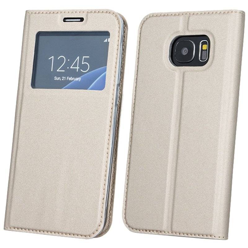 Samsung Galaxy A6 Plus Tasche Flip Case S-View mit Fenster Gold