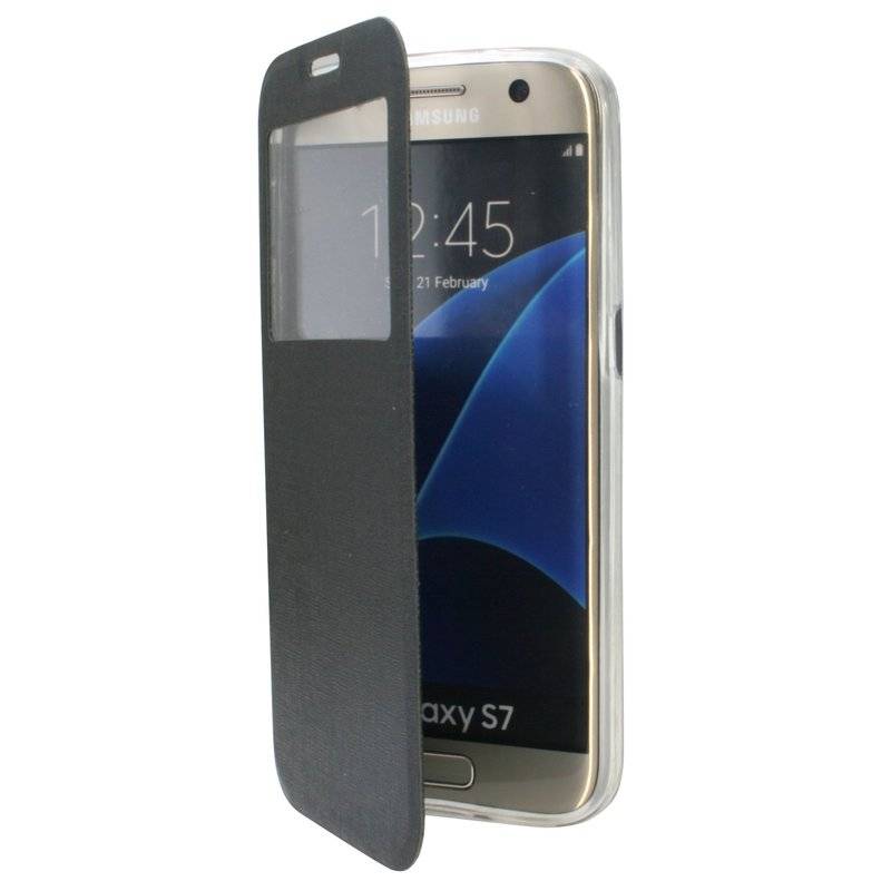LG Leon Handyhülle Tasche Flip Case S-View Fenster Schutzhülle Schwarz