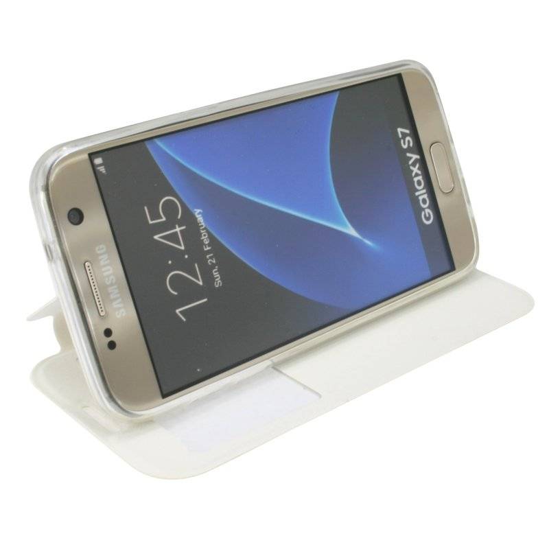 Samsung Galaxy Grand Prime Handyhülle Tasche Flip Case S-View Fenster Schutzhülle Weiß