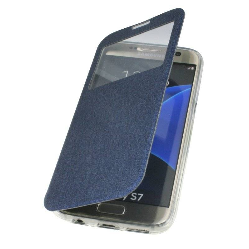 Samsung Galaxy Grand Prime Handyhülle Tasche Flip Case S-View Fenster Schutzhülle Blau