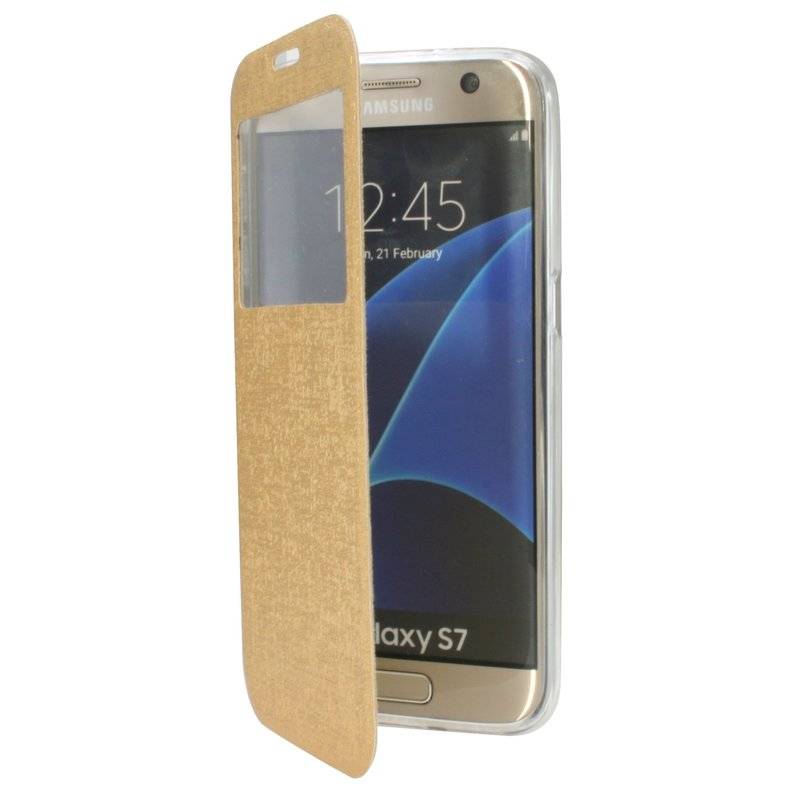 Samsung Galaxy S6 Handyhülle Tasche Flip Case S-View Fenster Schutzhülle Gold