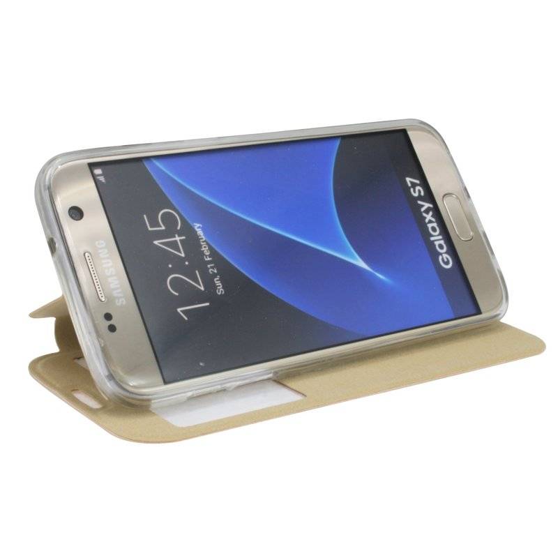 Samsung Galaxy S6 Handyhülle Tasche Flip Case S-View Fenster Schutzhülle Gold