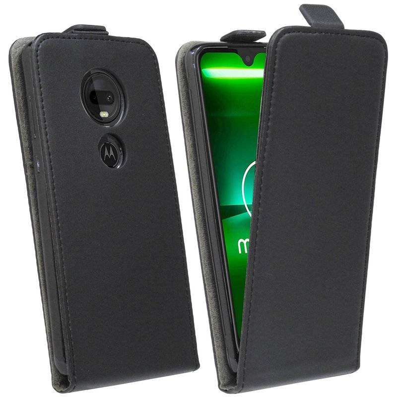 Flip Case kompatibel mit MOTOROLA MOTO G7 Handy Tasche vertikal aufklappbar Schutzhülle Klapp Hülle Schwarz